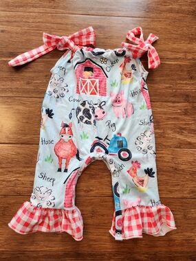 Baby Girls' Farm Animal Print Ruffle Jumpsuit, 6 Months